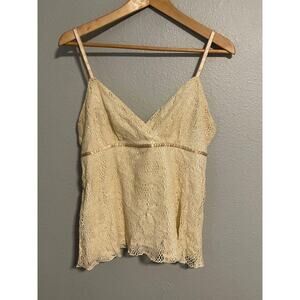Byerwear Camisole Womens XL Cream Gold Lace Knit Lined Babydoll Fairy Y2K READ
